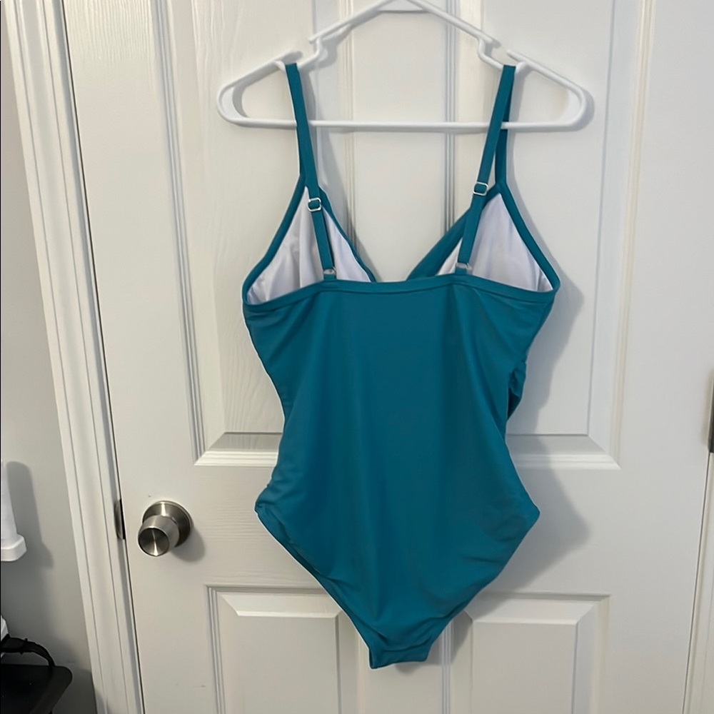 One Piece Blue Swimsuit For Women Tummy Control with Versatile Necklines Size L - Picture 3 of 7